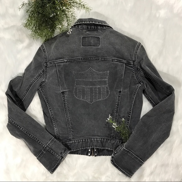 Levi's grey denim motorcycle fitted jacket - Picture 3 of 8